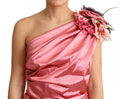 Vestido midi rosa con fruncido y apliques florales de Dolce & Gabbana