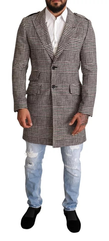 Chaqueta larga tipo gabardina a cuadros grises de Dolce & Gabbana
