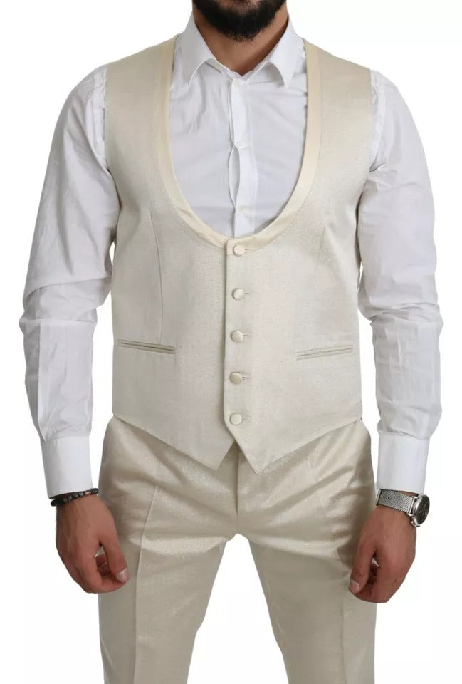 Traje de tres piezas de lana beige Crema SICILIA de Dolce & Gabbana