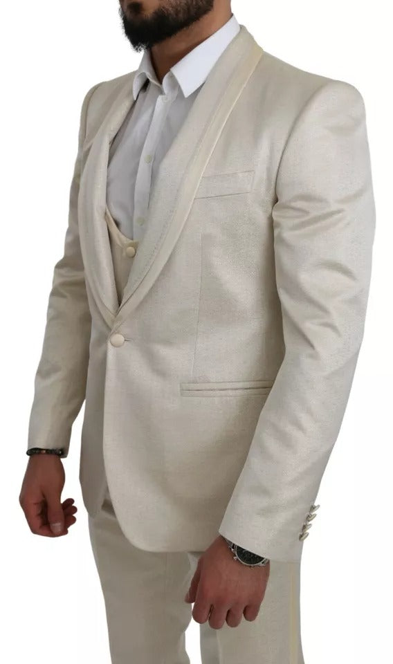 Traje de tres piezas de lana beige Crema SICILIA de Dolce & Gabbana