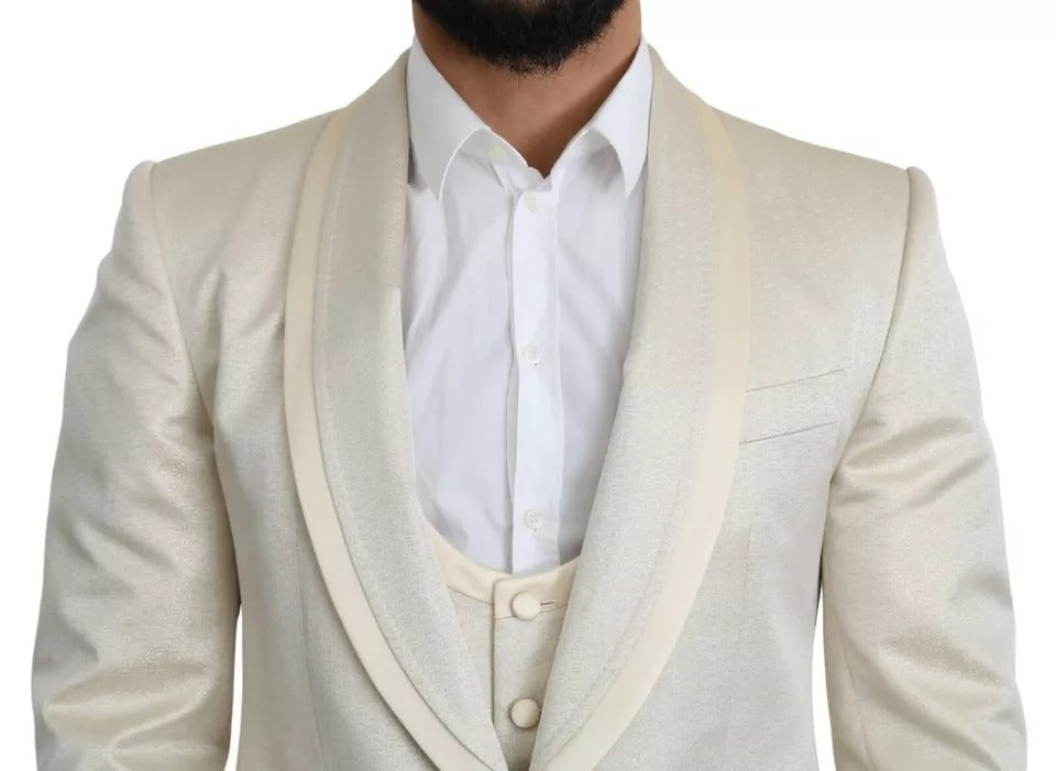 Traje de tres piezas de lana beige Crema SICILIA de Dolce & Gabbana
