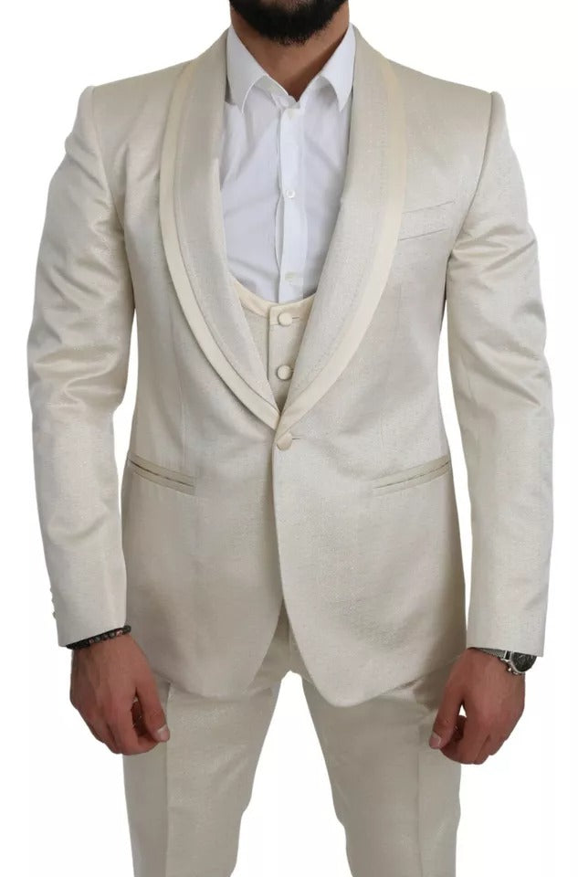 Traje de tres piezas de lana beige Crema SICILIA de Dolce & Gabbana