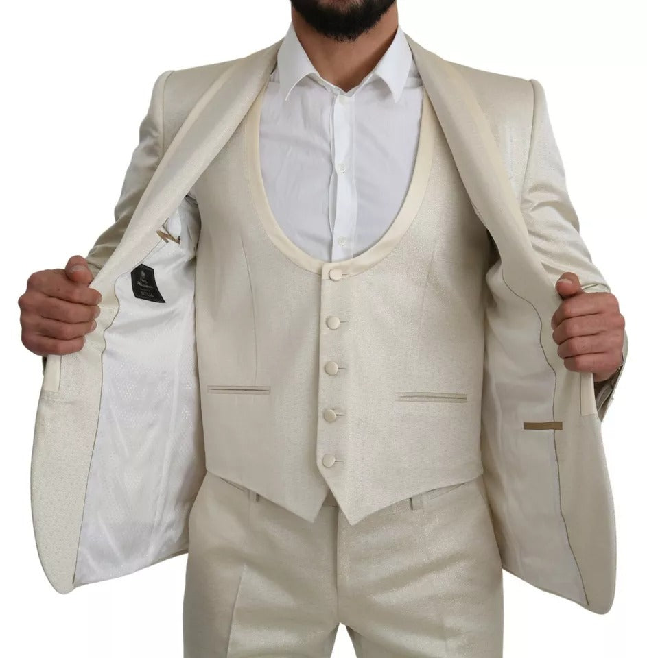 Traje de tres piezas de lana beige Crema SICILIA de Dolce & Gabbana