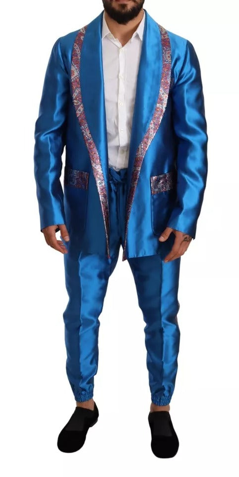 Traje formal de 2 piezas de seda jacquard azul de Dolce & Gabbana