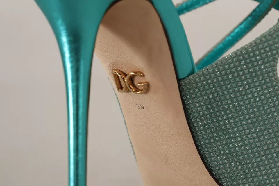 Zapatos de Tacón de Tiras con Purpurina Azul Dolce & Gabbana