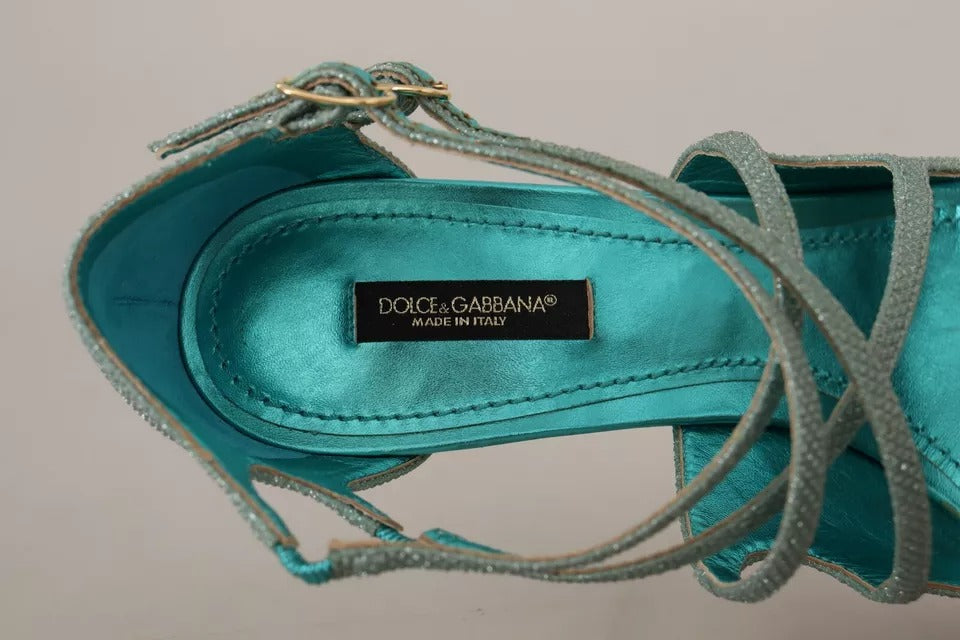 Zapatos de Tacón de Tiras con Purpurina Azul Dolce & Gabbana