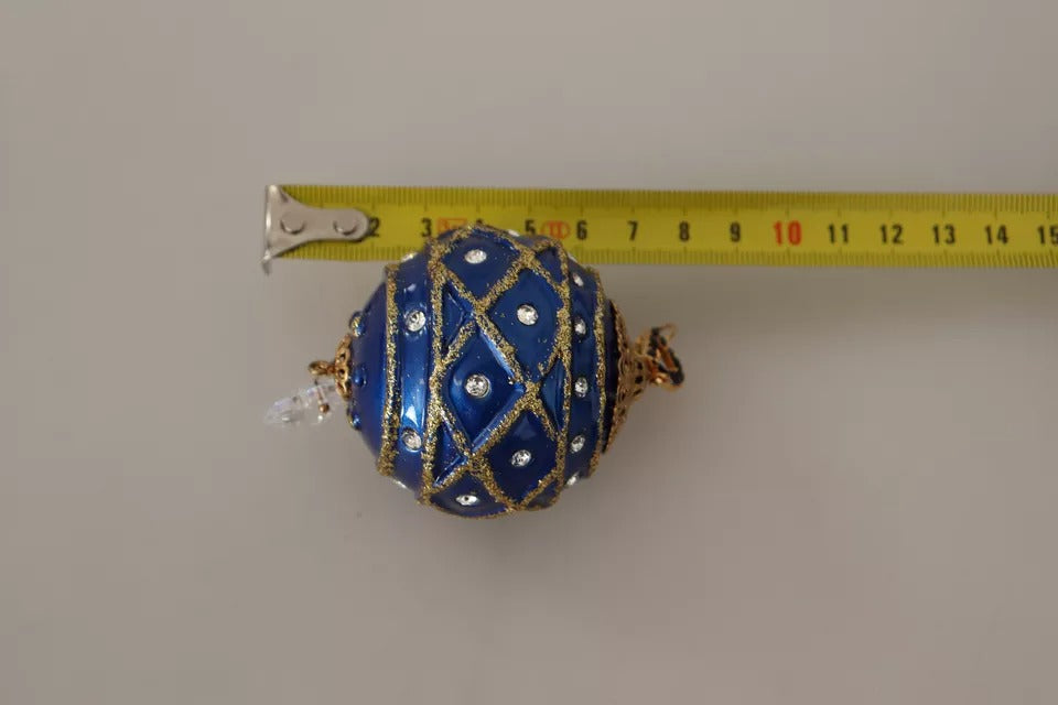 Pendientes colgantes de latón dorado Dolce & Gabbana con cristales y bola de Navidad azul