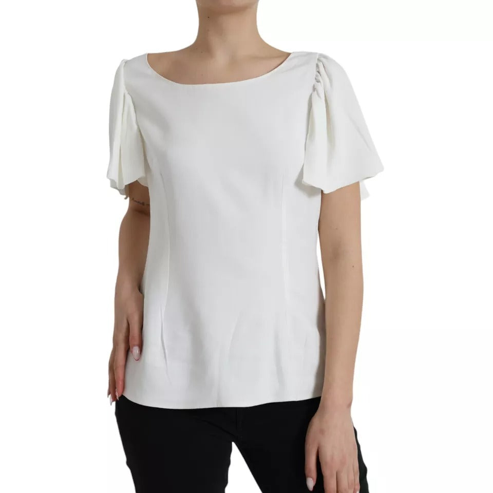 Top Dolce & Gabbana de viscosa blanca de cuello redondo y manga corta