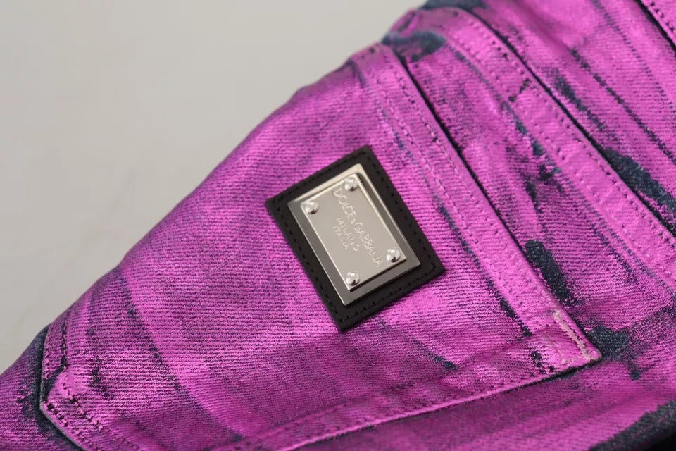 Jeans de mezclilla ajustados de algodón con estampado de leopardo morado de Dolce & Gabbana