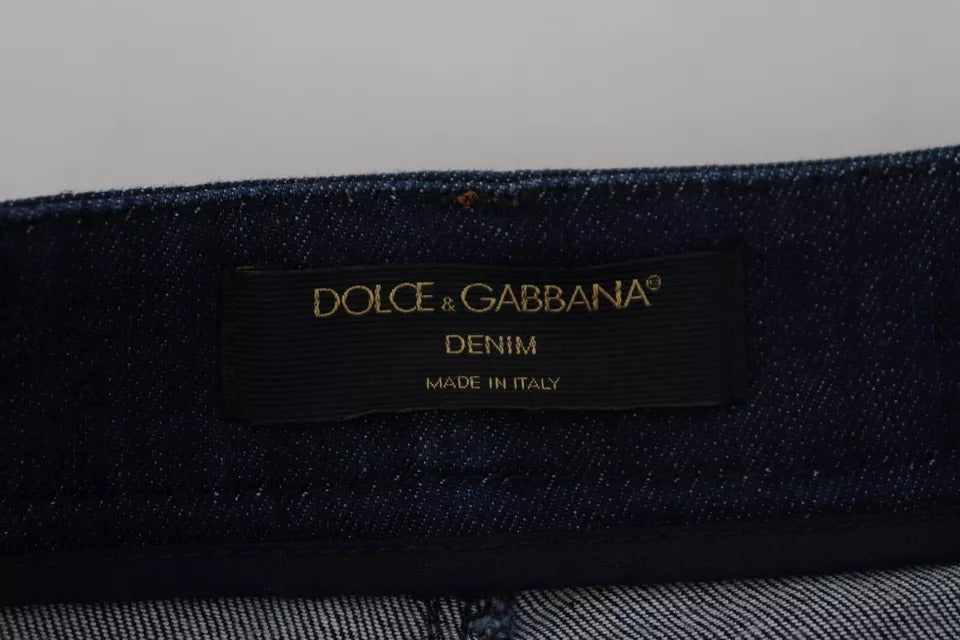 Dolce & Gabbana Pantalones Cortos de Jean Elástico Azul con Cristales