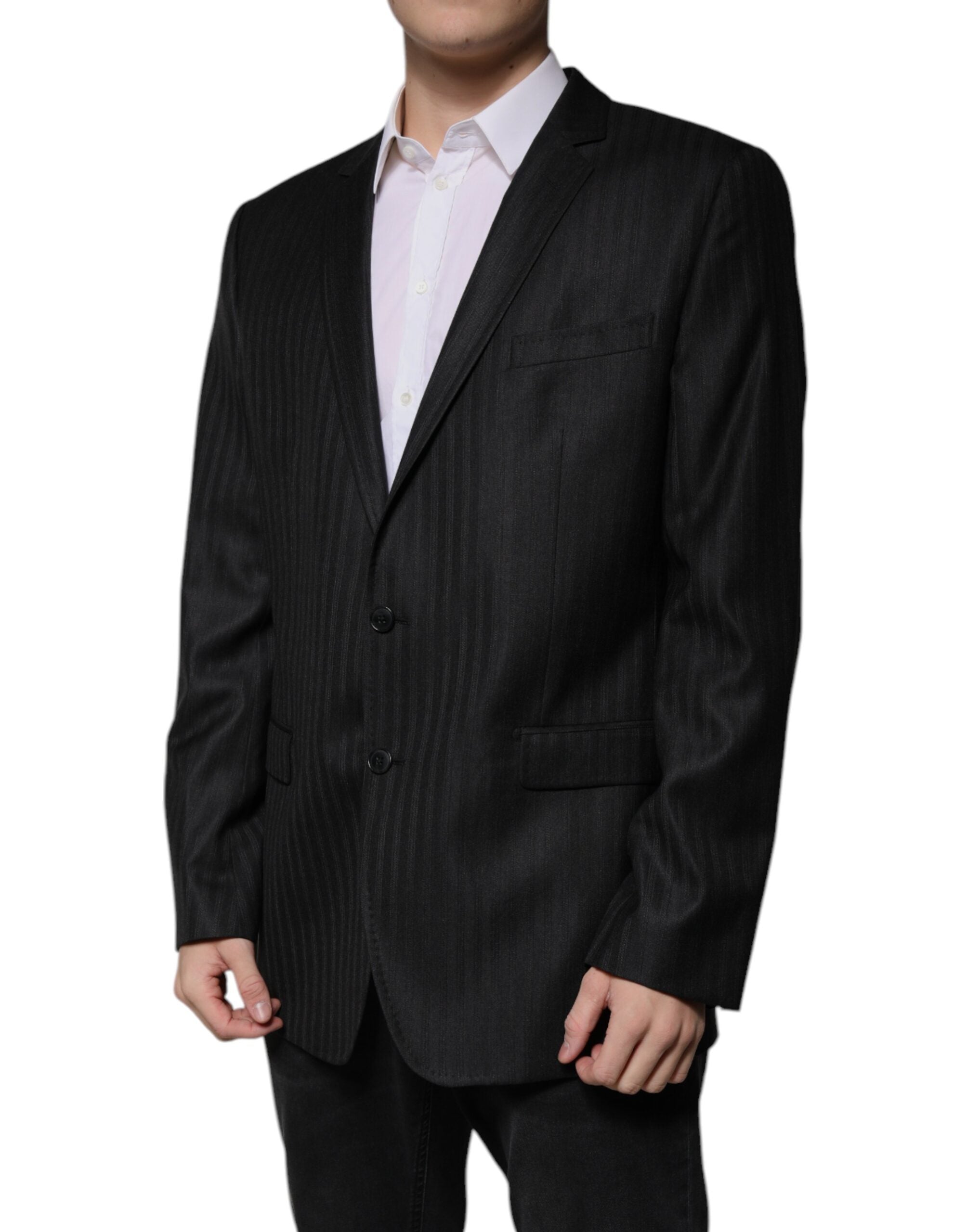 Blazer de lana negro de raya diplomática de Dolce & Gabbana de botonadura sencilla