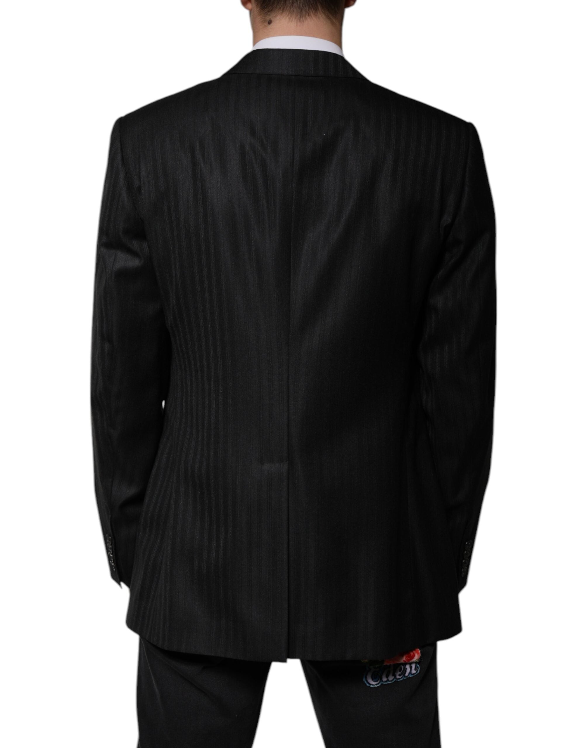 Blazer de lana negro de raya diplomática de Dolce & Gabbana de botonadura sencilla