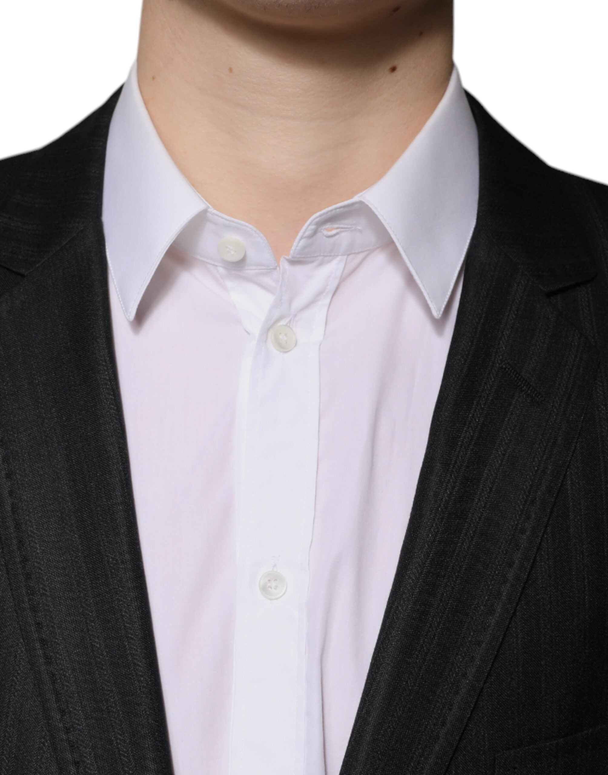 Blazer de lana negro de raya diplomática de Dolce & Gabbana de botonadura sencilla