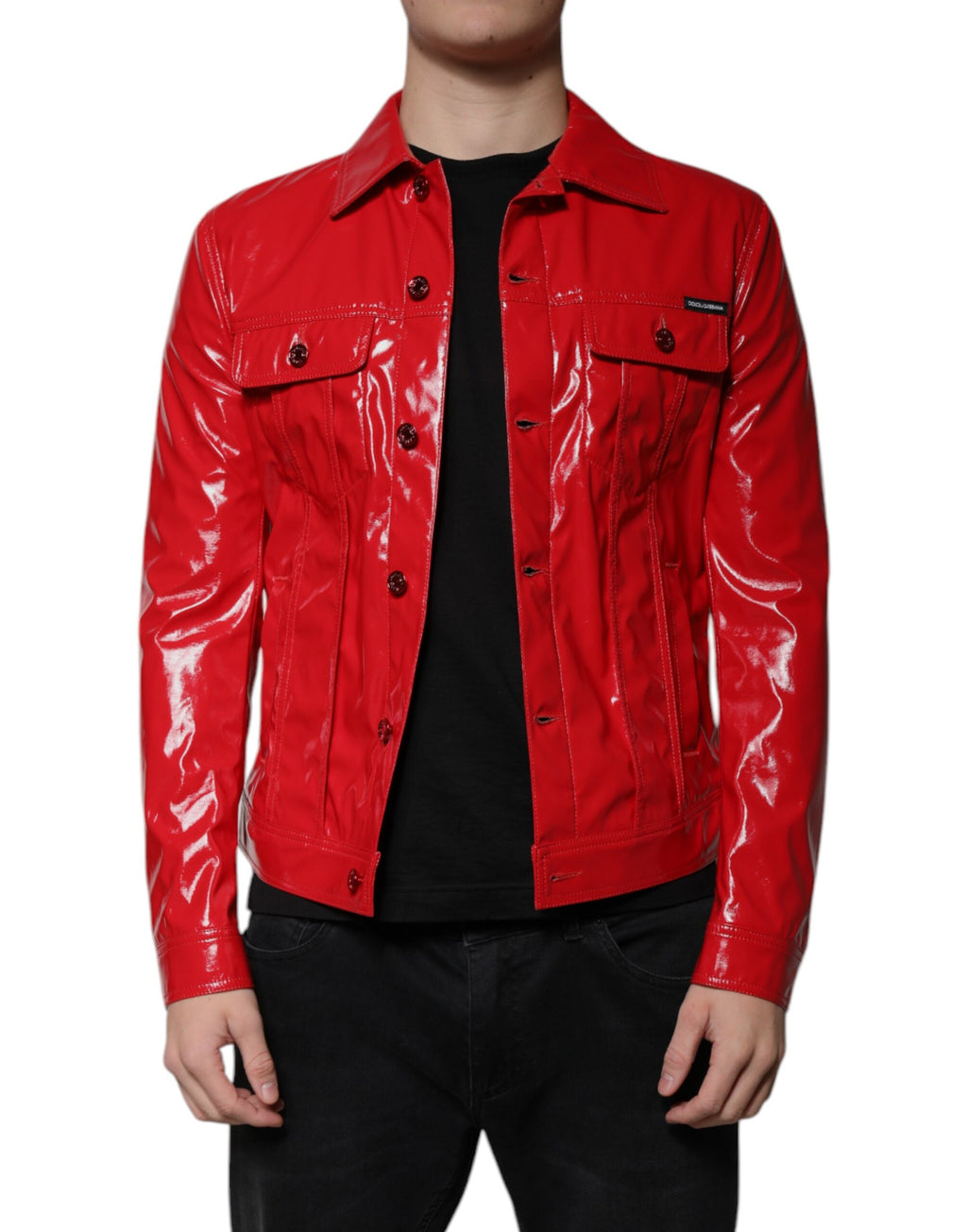 Chaqueta de cuello con botones de poliéster rojo Dolce & Gabbana