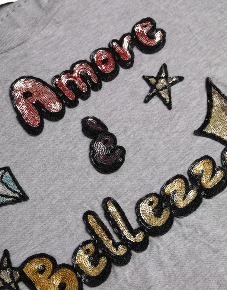 Dolce & Gabbana Camiseta gris de algodón con la frase "L'Amore E'Bellezza"