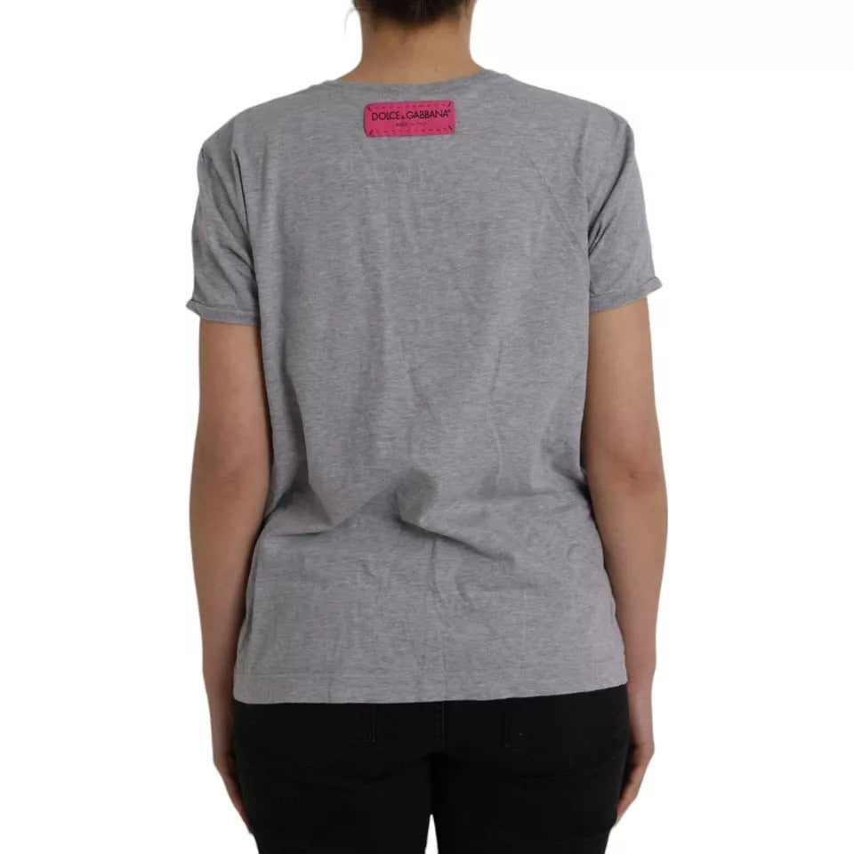 Dolce & Gabbana Camiseta gris de algodón con la frase "L'Amore E'Bellezza"