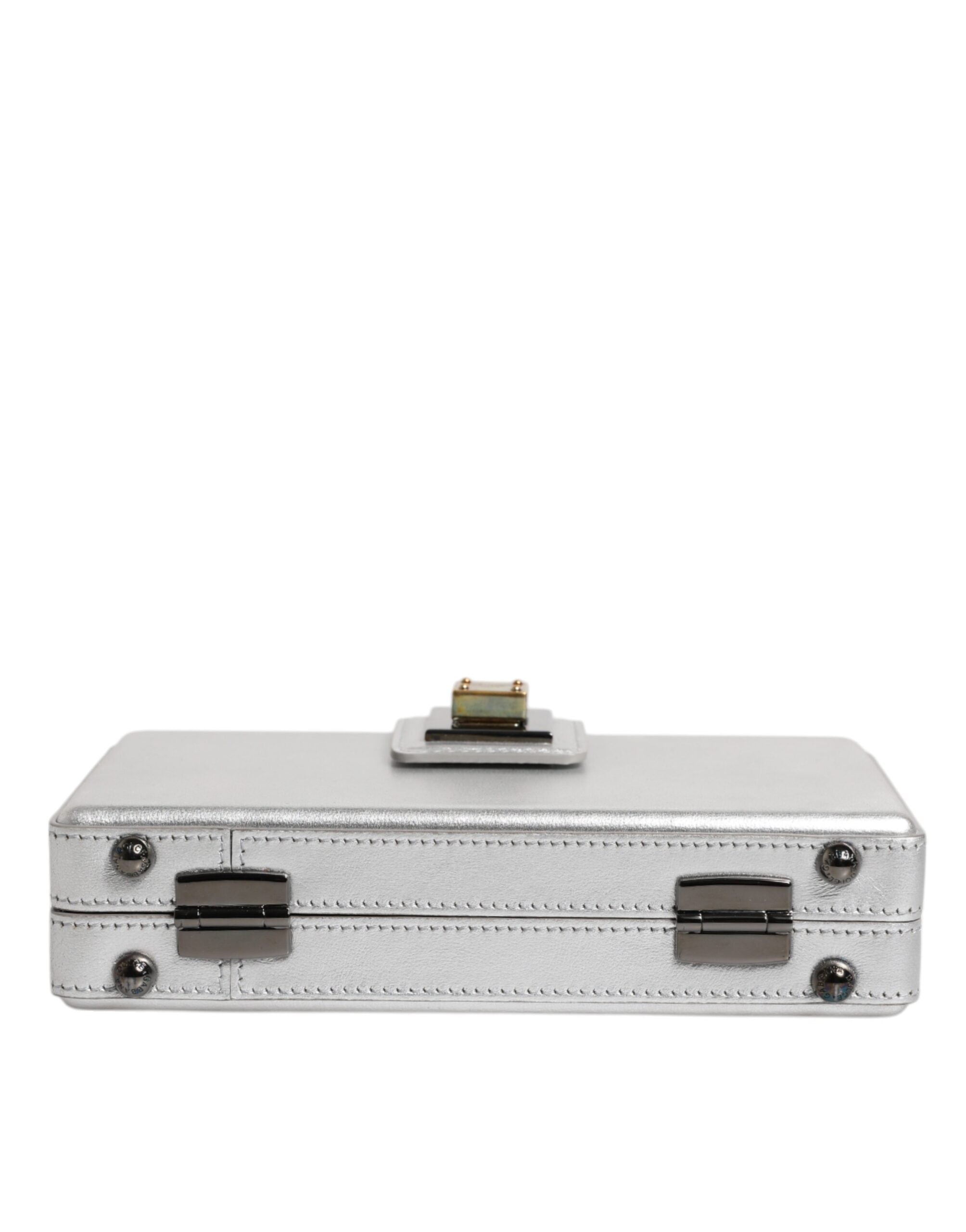 Dolce & Gabbana Metallic Silver DG BOX Leather Shoulder Strap Bag