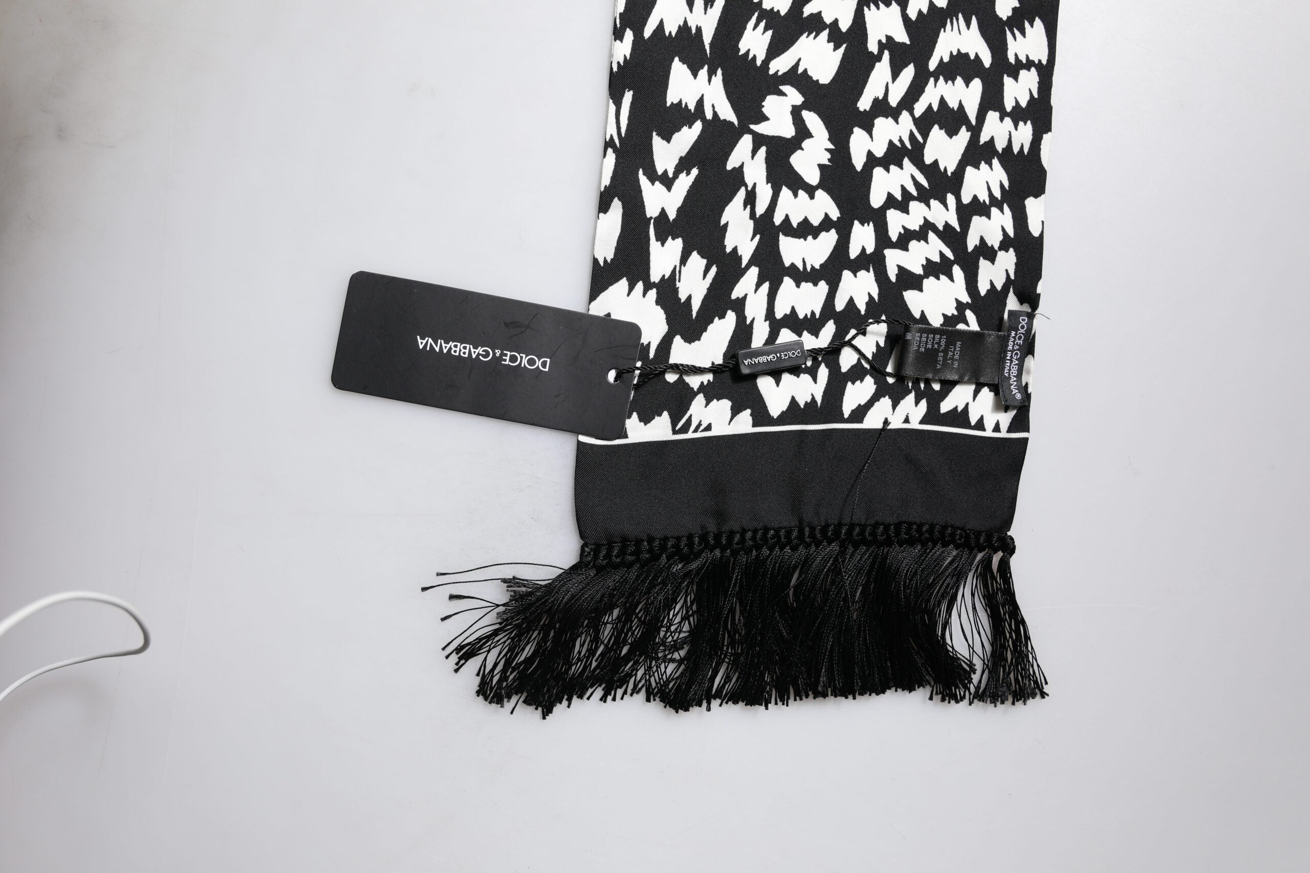 Dolce & Gabbana Black White Patterned Fringes Shawl Scarf