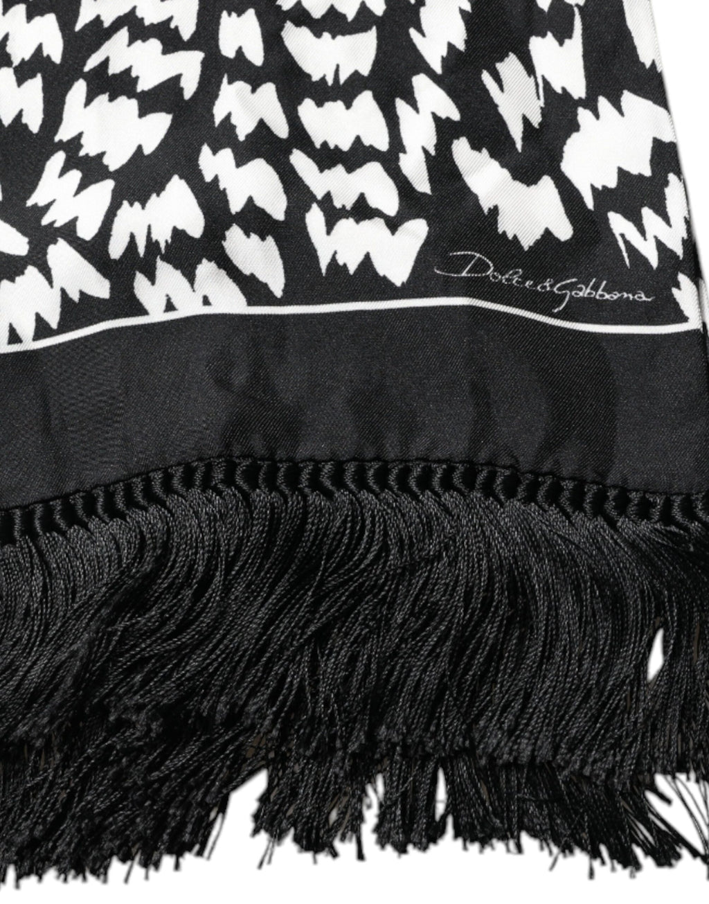 Dolce & Gabbana Black White Patterned Fringes Shawl Scarf