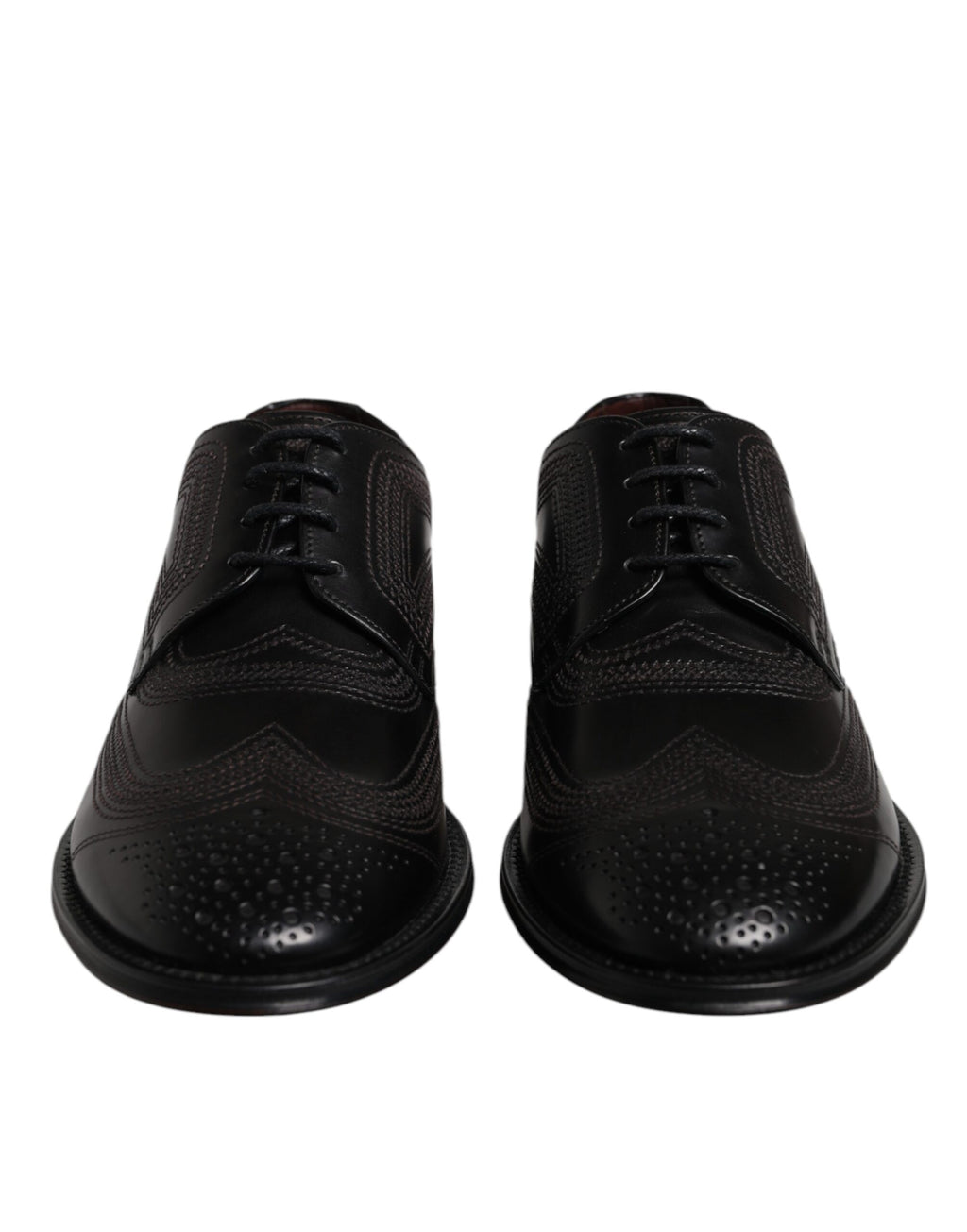 Dolce & Gabbana Black Embroidered Classic Leather Derby Dress Shoes