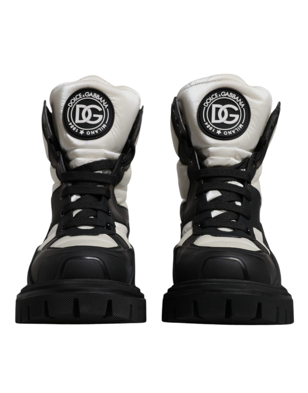 Dolce & Gabbana Black White Padded Mid Calf Lace Up Boots Shoes