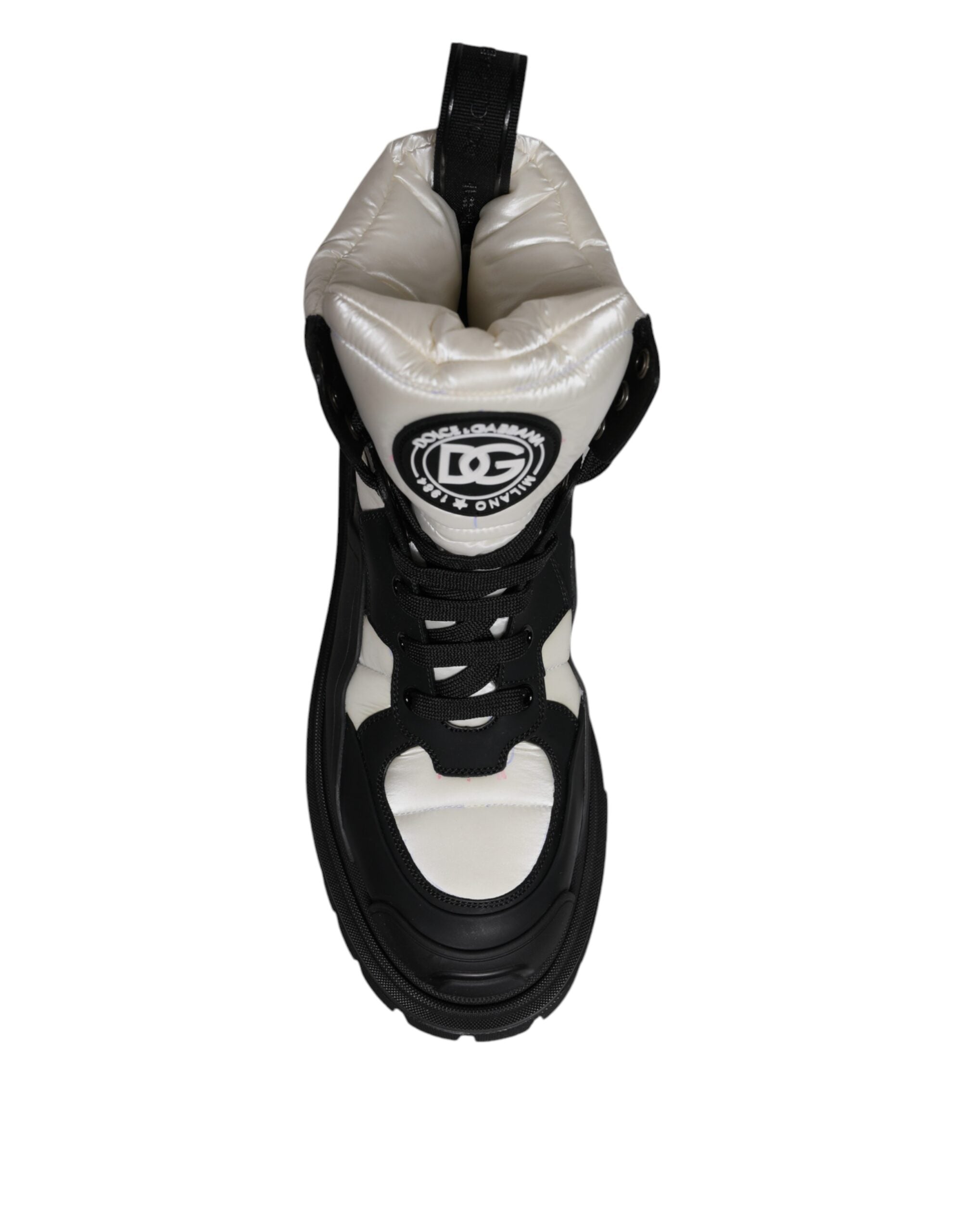 Dolce & Gabbana Black White Padded Mid Calf Lace Up Boots Shoes