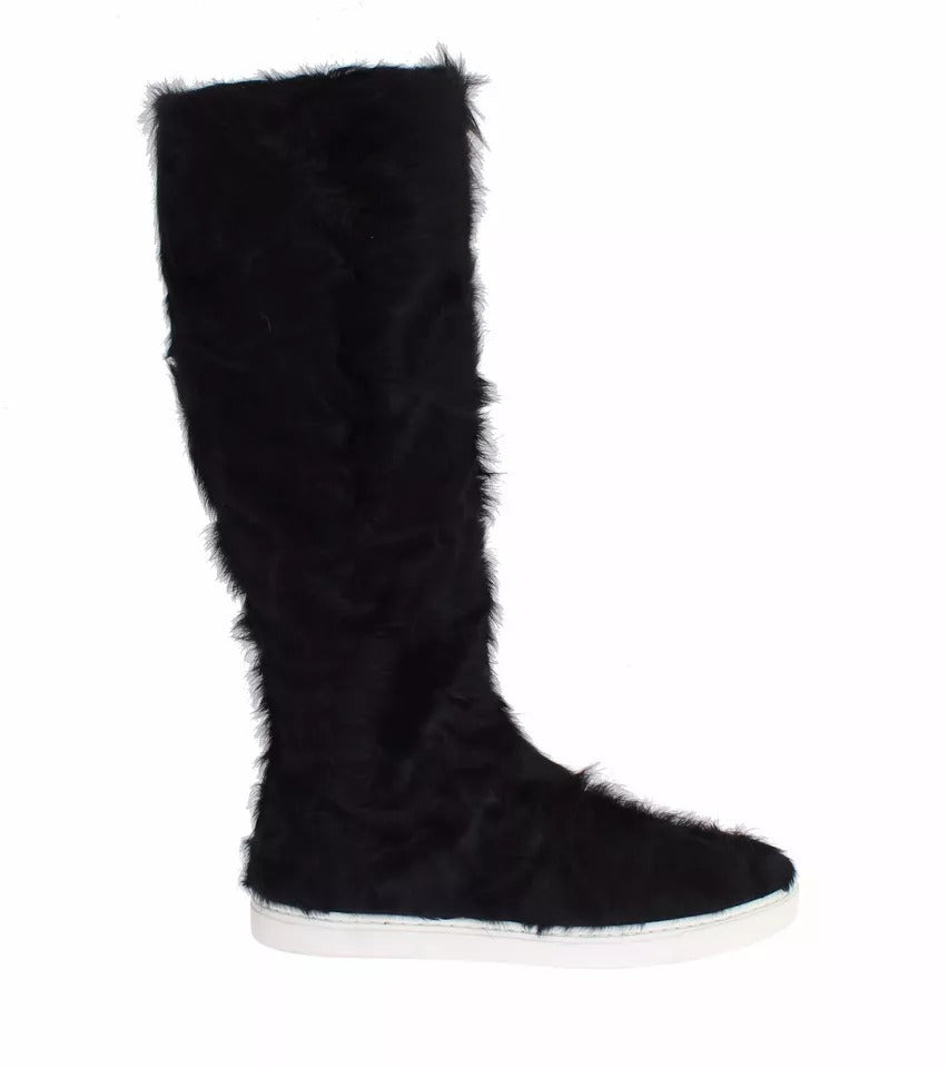 Dolce & Gabbana Botas de Cuero Negro Xiangao de Piel de Cordero