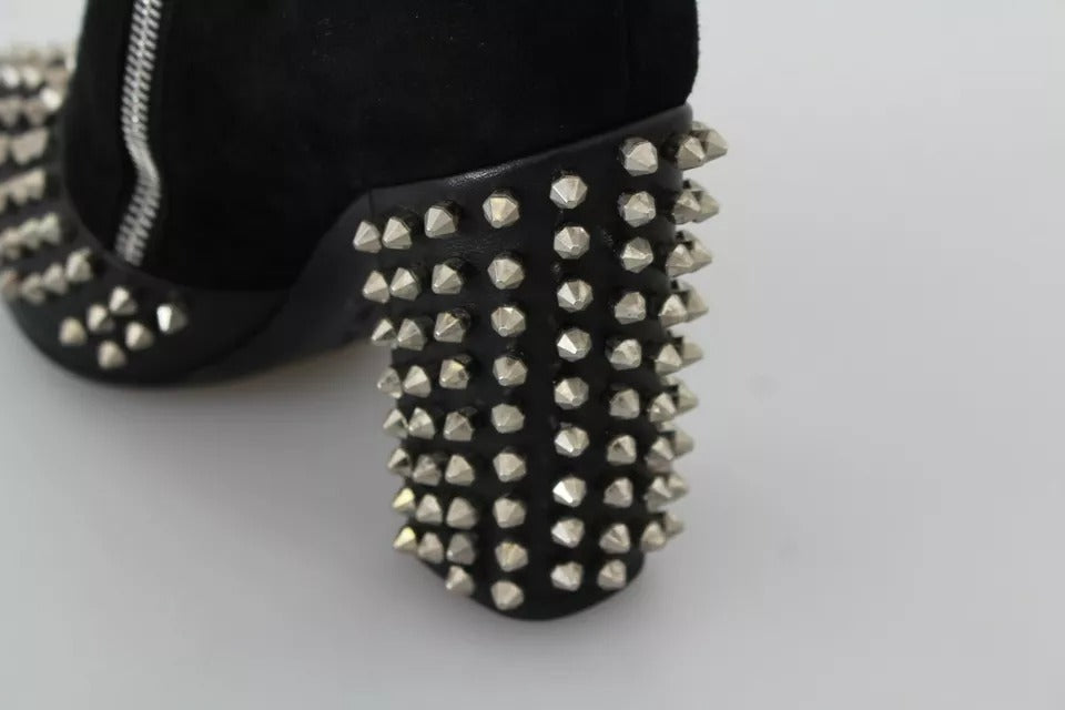 Zapatos Botines de Tacón de Aguja Tachonados de Ante Negro Philipp Plein