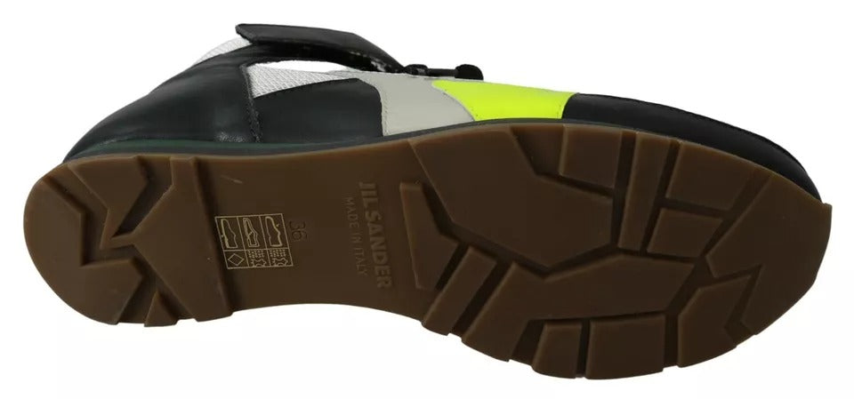 Zapatos Jil Sander Fog Gray Verde Neón con Cordones y Correa Negra