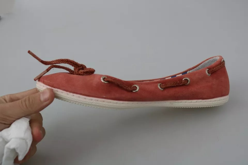 Zapatos bailarinas Pantofola D'Oro de ante coral con lazo y mocasines planos