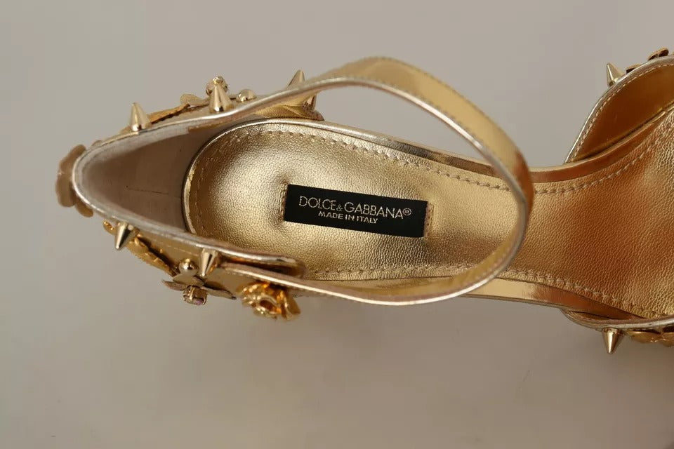 Dolce & Gabbana Gold Studs Vally Slingback Sandals Shoes