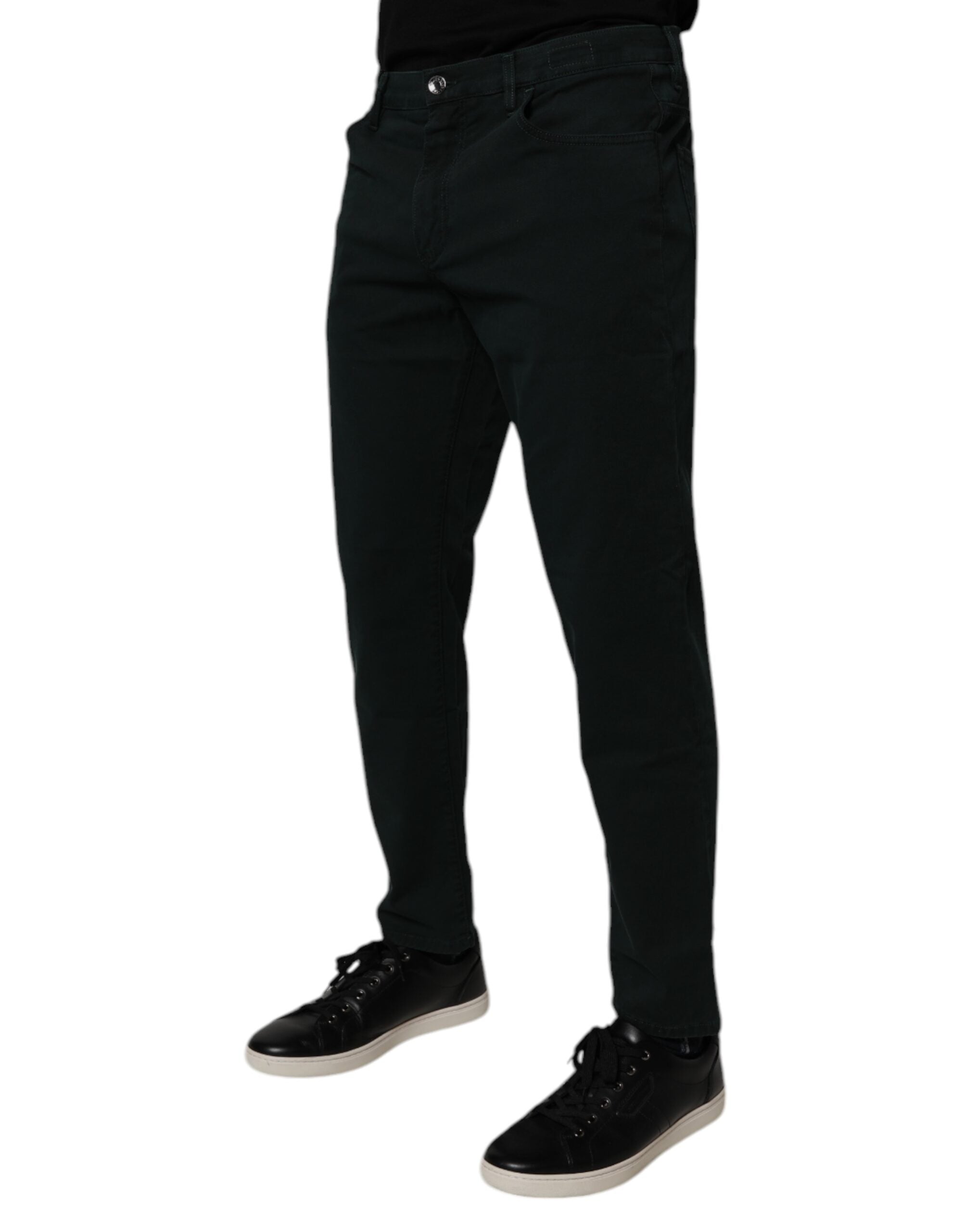 Dolce & Gabbana Dark Green Cotton Loose Skinny Men Denim Jeans