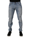Dolce & Gabbana Blue Tattered Cotton Skinny Men Denim Jeans