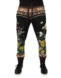 Dolce & Gabbana Pantalones Deportivos Jogger Negros de Algodón con Estampado Floral