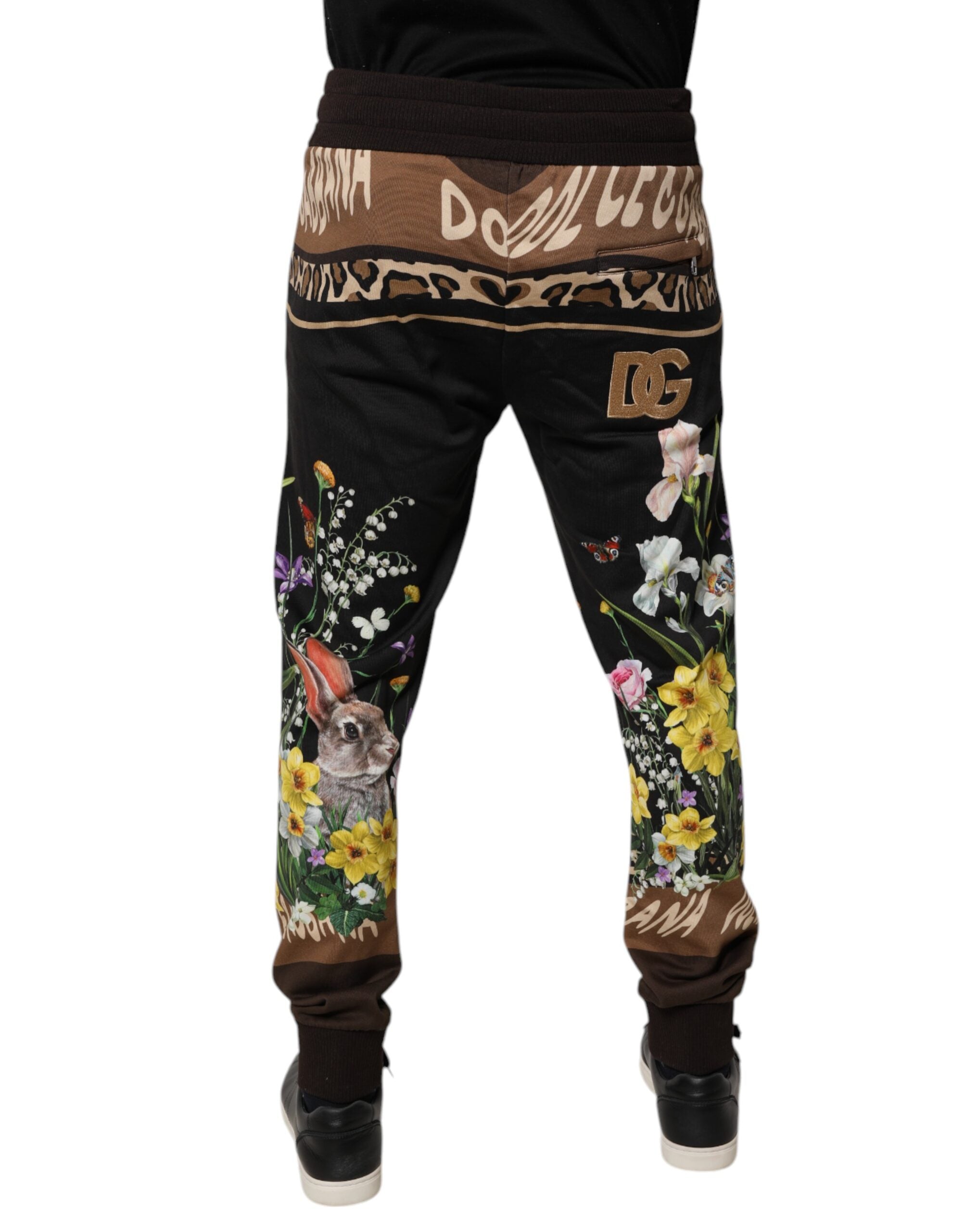 Dolce & Gabbana Pantalones Deportivos Jogger Negros de Algodón con Estampado Floral