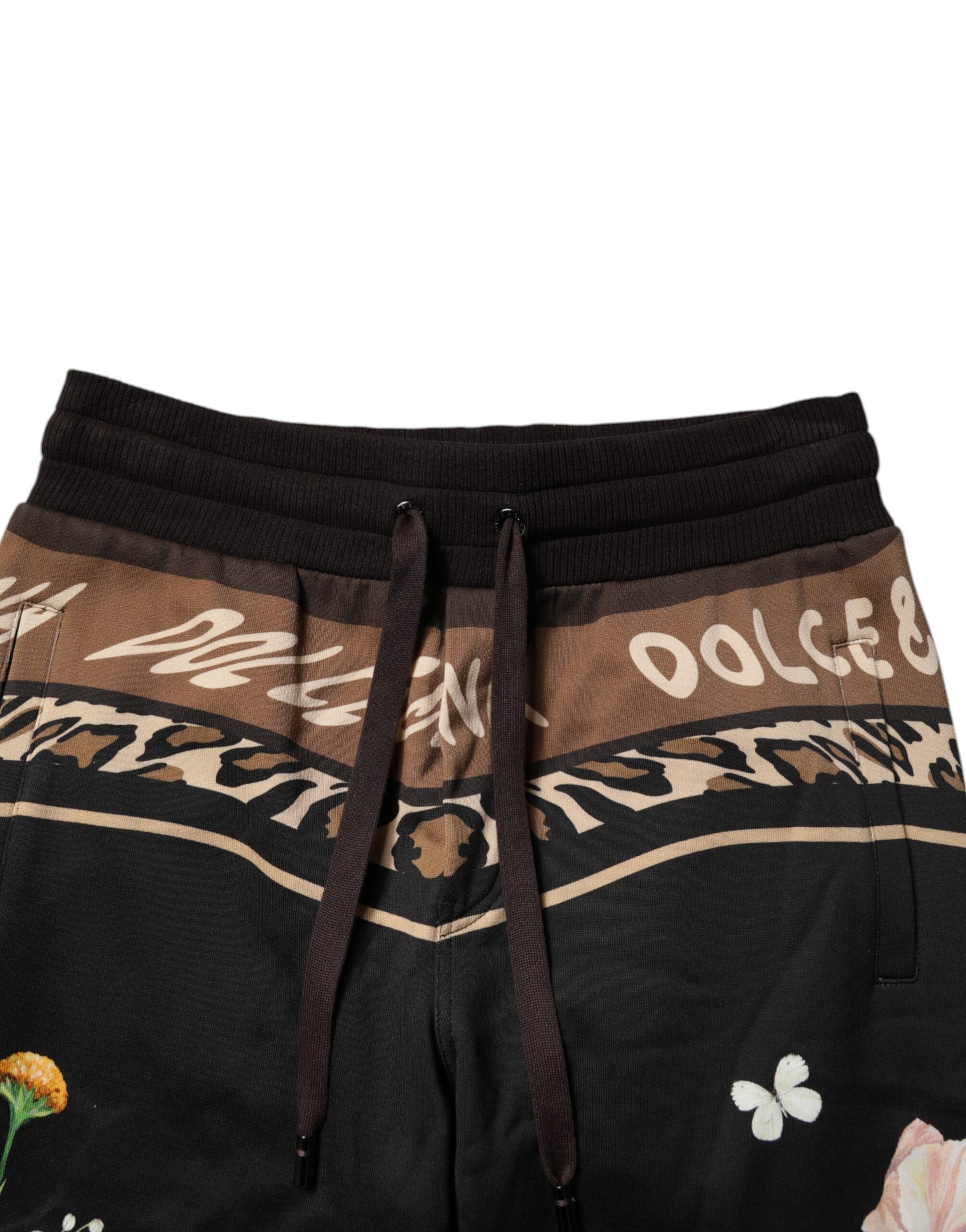 Dolce & Gabbana Pantalones Deportivos Jogger Negros de Algodón con Estampado Floral