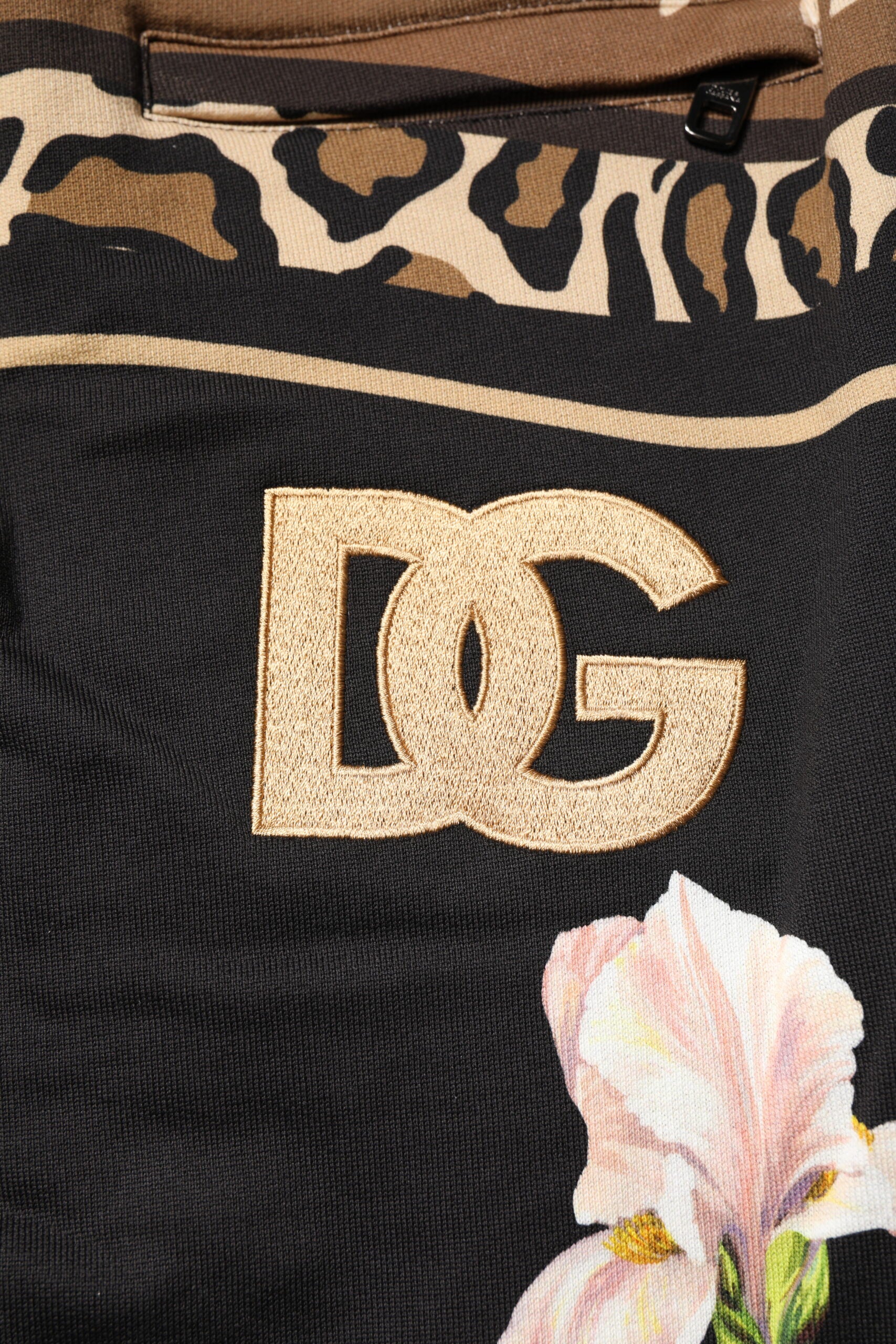 Dolce & Gabbana Pantalones Deportivos Jogger Negros de Algodón con Estampado Floral