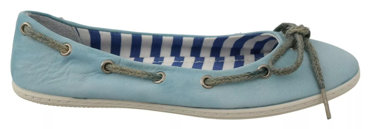 Pantofola D'Oro Sky Blue Suede Lace Bow Loafers Ballet Flat Shoes