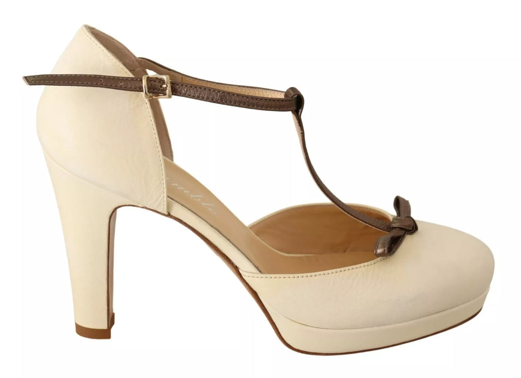 SERGIO LEVANTESI Zapatos de tacón en bloque con tira en T de piel, color beige