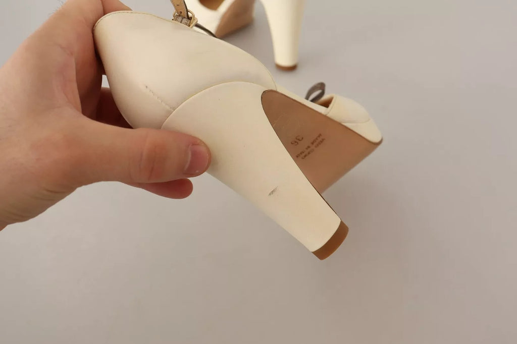 SERGIO LEVANTESI Zapatos de tacón en bloque con tira en T de piel, color beige