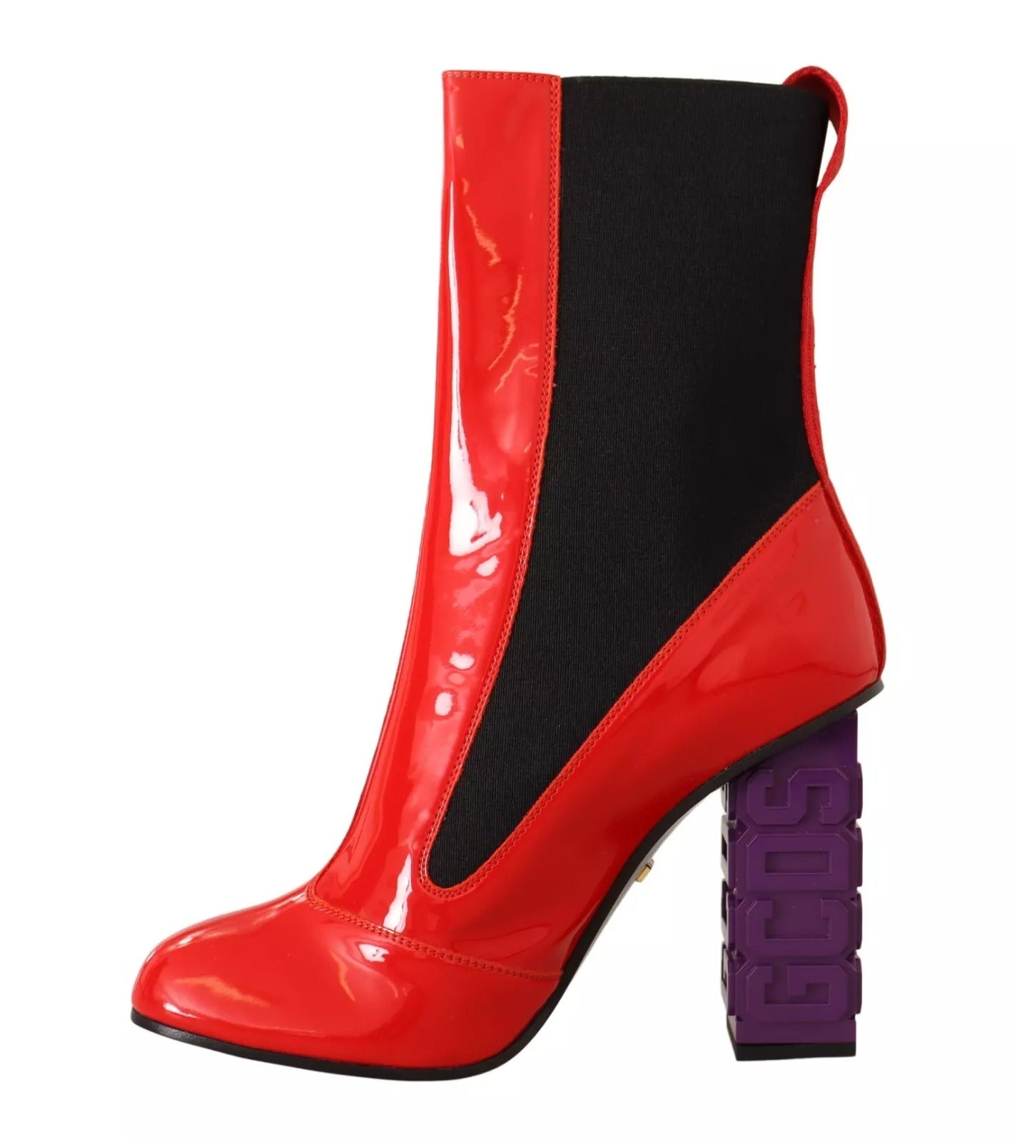 GCDS Botines Zapatos Tacón Logo Tejido Negro Cuero Rojo