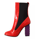 GCDS Botines Zapatos Tacón Logo Tejido Negro Cuero Rojo