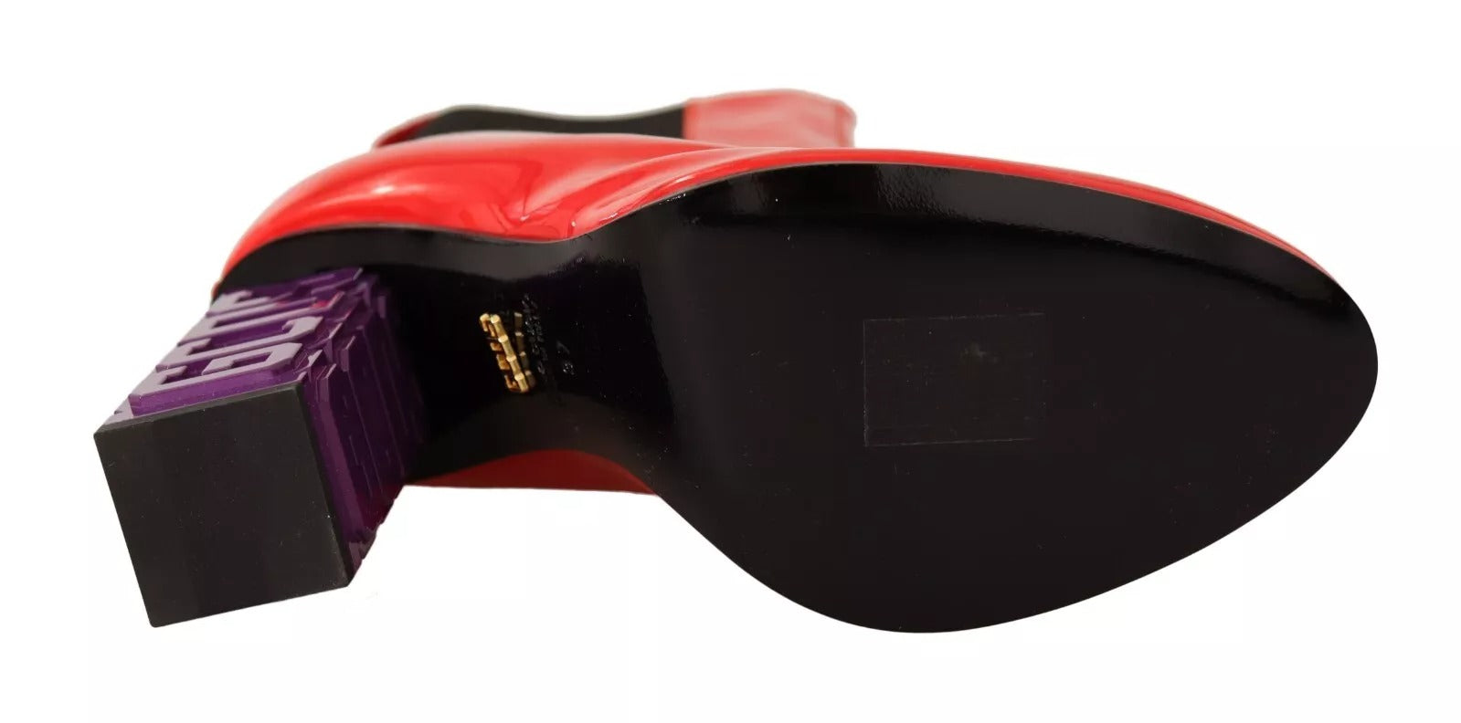 GCDS Botines Zapatos Tacón Logo Tejido Negro Cuero Rojo