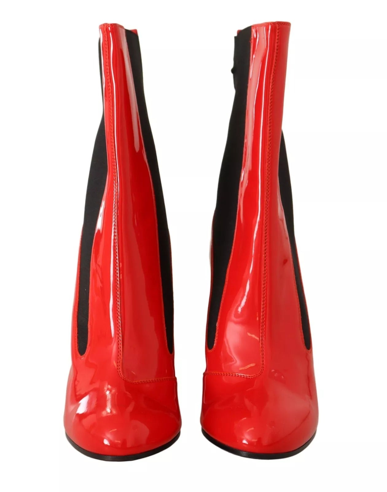GCDS Botines Zapatos Tacón Logo Tejido Negro Cuero Rojo