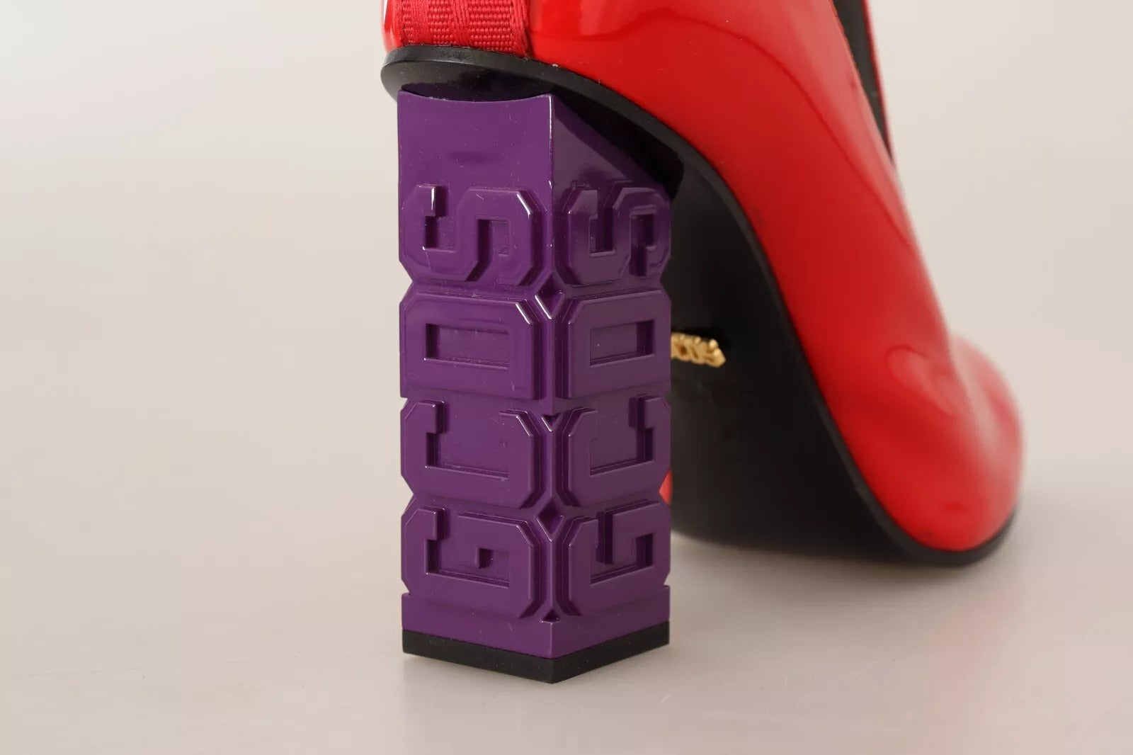 GCDS Botines Zapatos Tacón Logo Tejido Negro Cuero Rojo