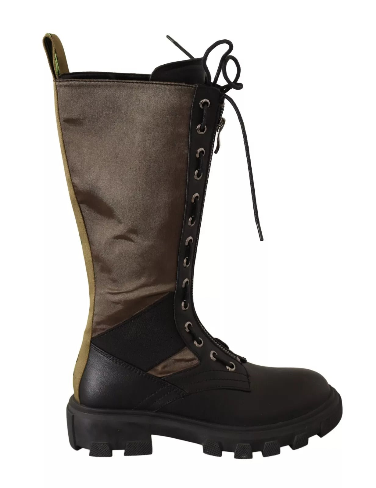 Botas de Combate Altas Gaelle Negras Verdes con Cordones Estilo Militar