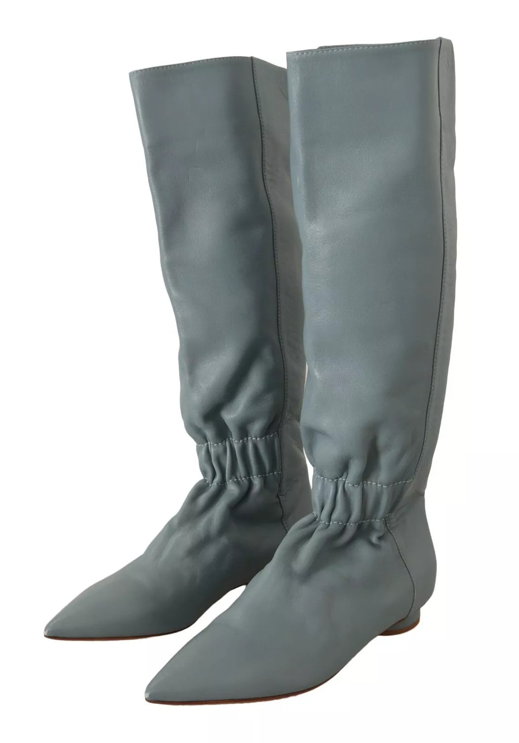 Valentino Blue Leather Elastic Flats Pull On Knee High Boots Shoes