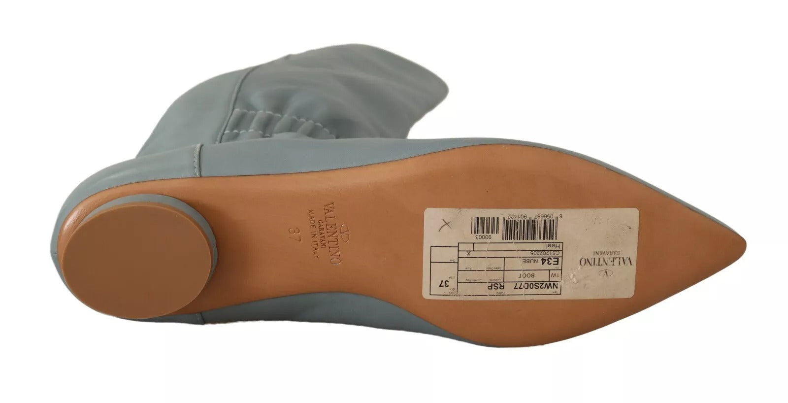 Valentino Blue Leather Elastic Flats Pull On Knee High Boots Shoes