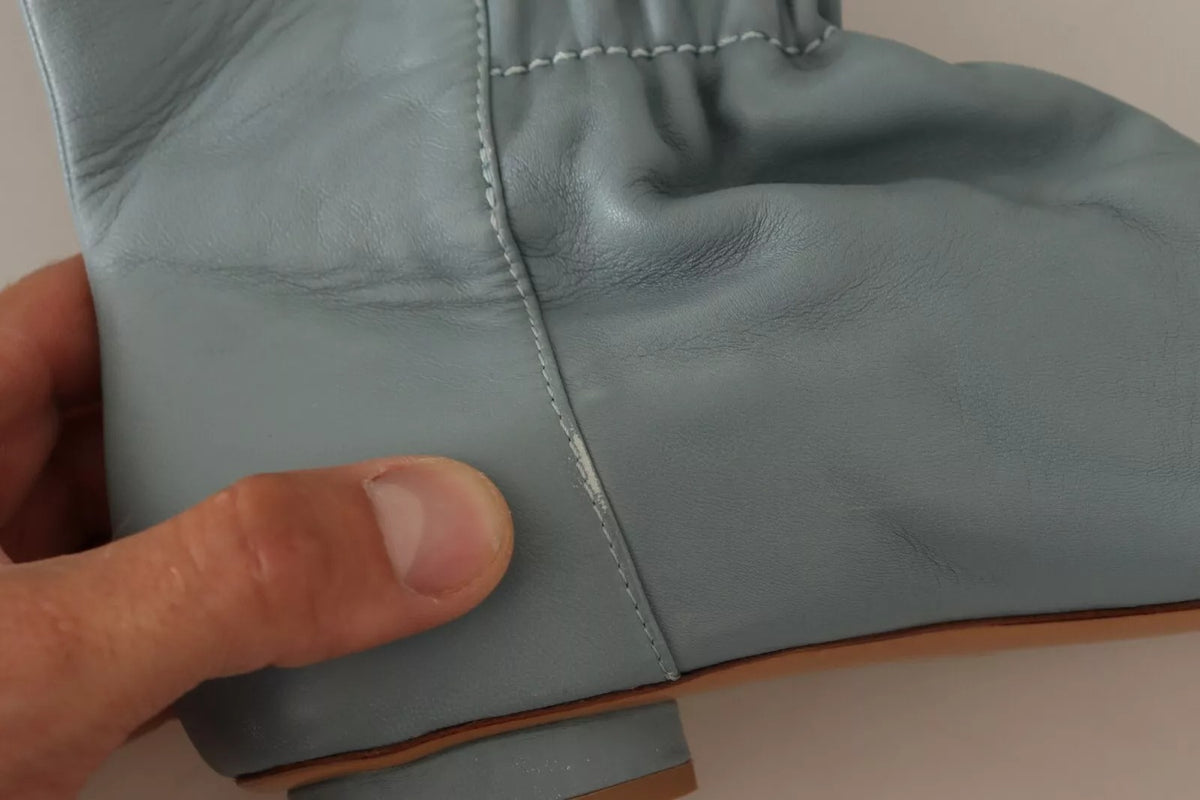 Valentino Blue Leather Elastic Flats Pull On Knee High Boots Shoes