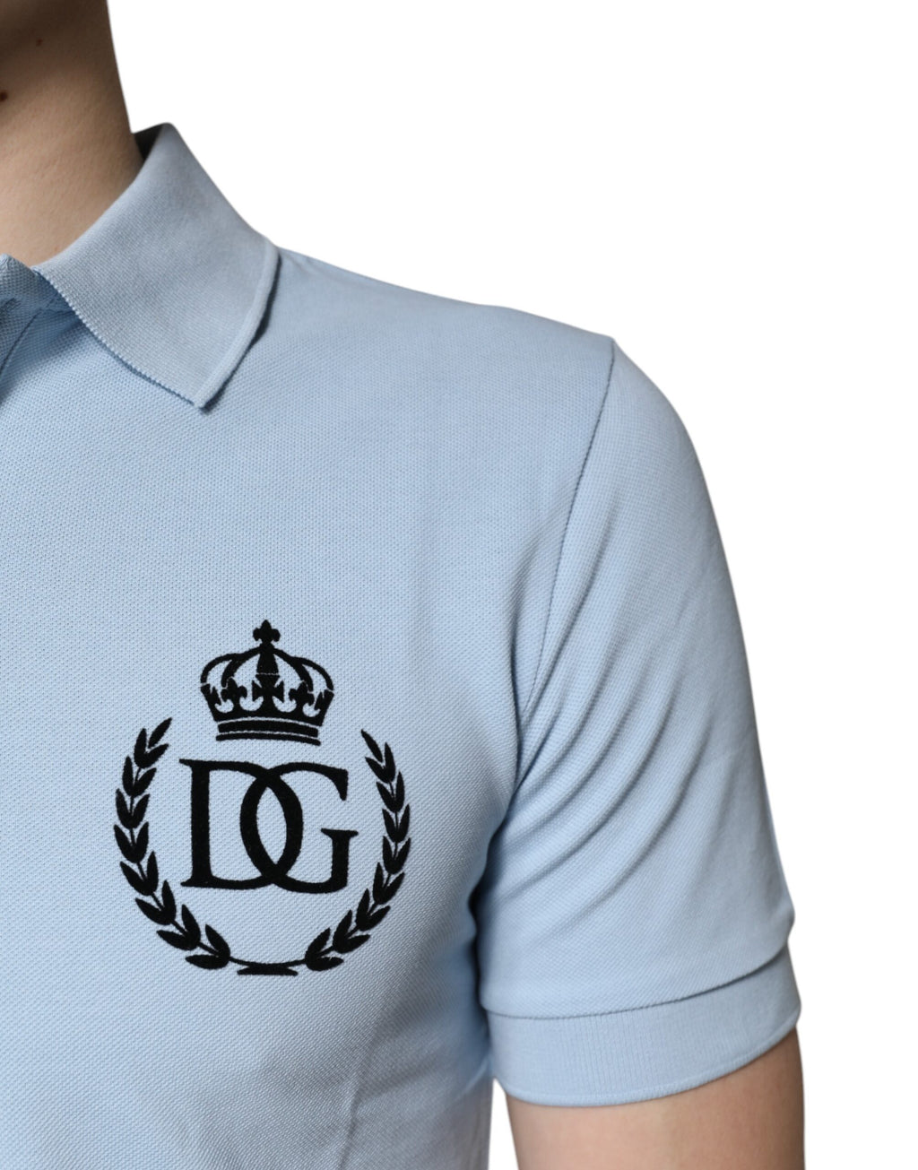 Dolce & Gabbana Sky Blue Cotton Crown Collared Polo T-shirt